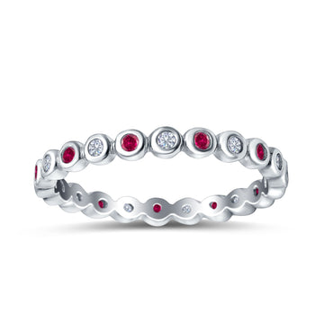 Full Eternity 2.5mm Wedding Stackable Band Ring Round Simulated Ruby CZ 925 Sterling Silver